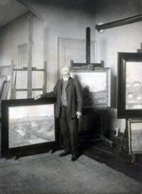 Adolf Hölzel im Atelier Dachau um 1905